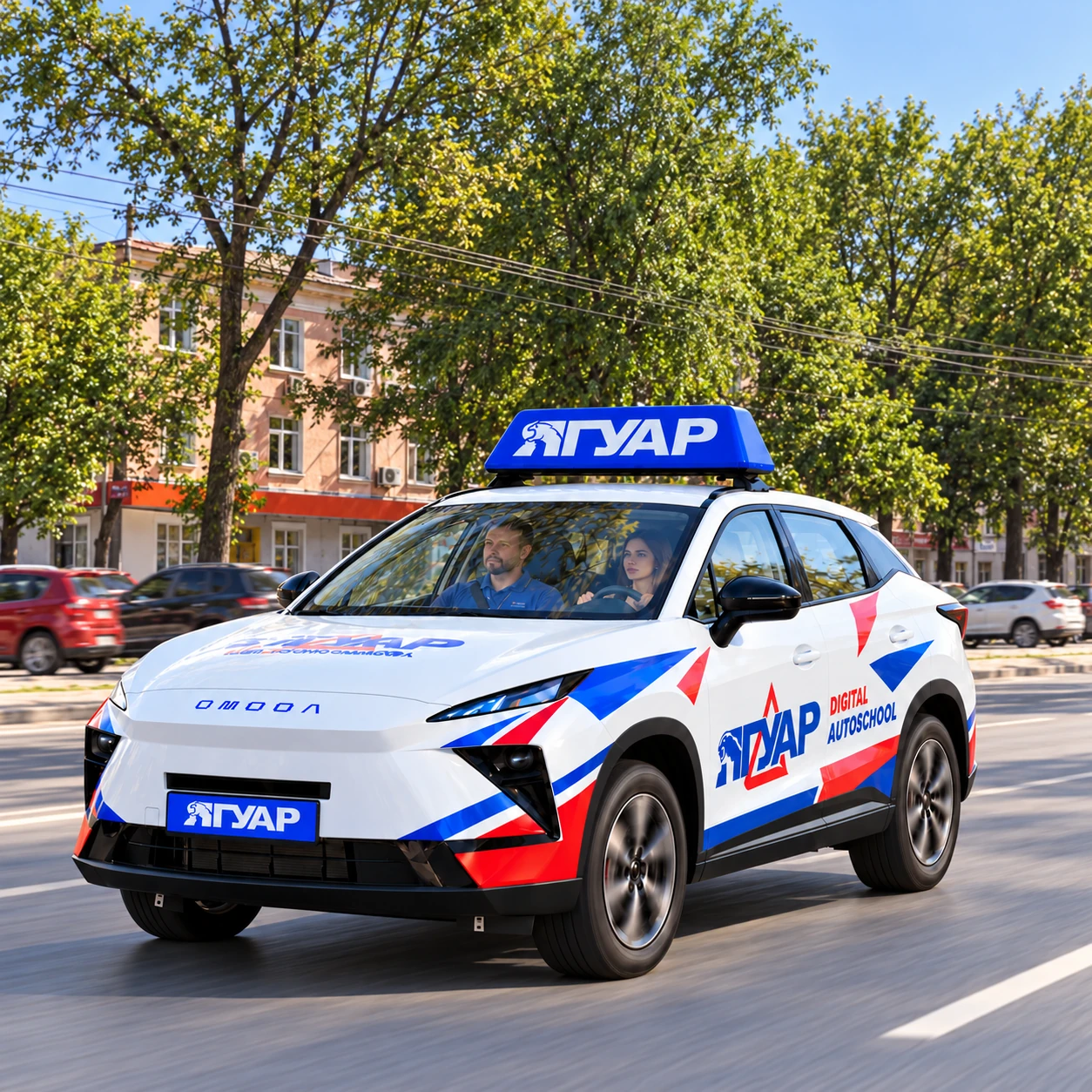 Учебный автомобиль «Ягуар» рядом с улицей 20-летия Октября