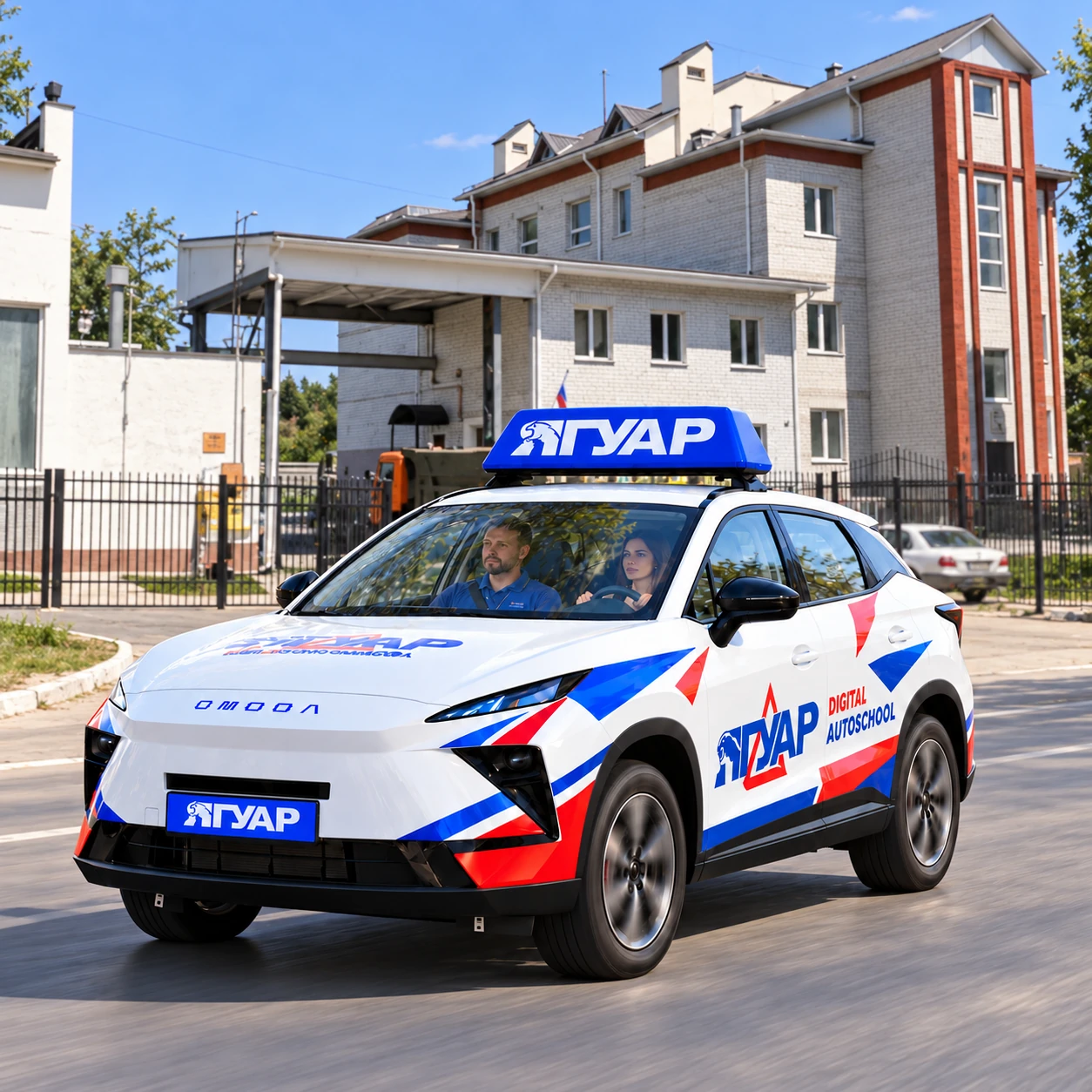 Учебный автомобиль «Ягуар» рядом с улицей 45-й Стрелковой Дивизии