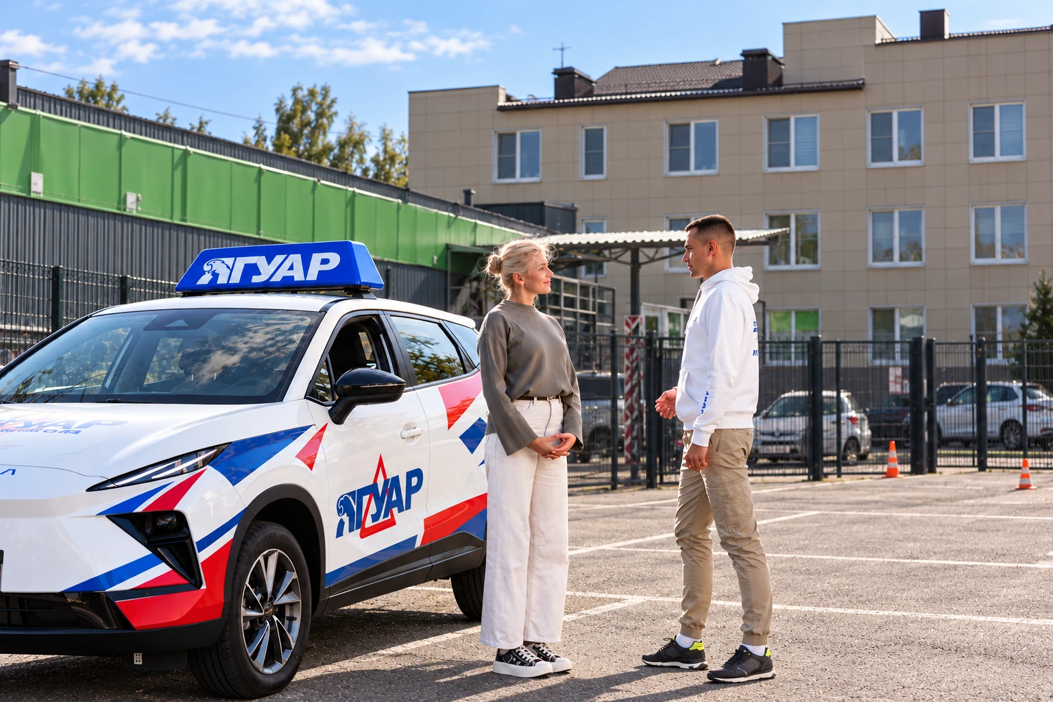 Ученица и инструктор у автомобиля Ягуар: ул. 9 Января, 107/3, Воронеж