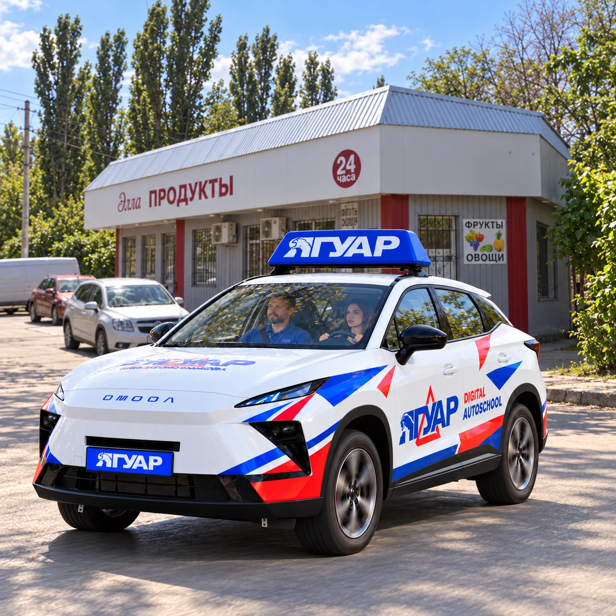 Учебный автомобиль «Ягуар» рядом с улицей Димитрова
