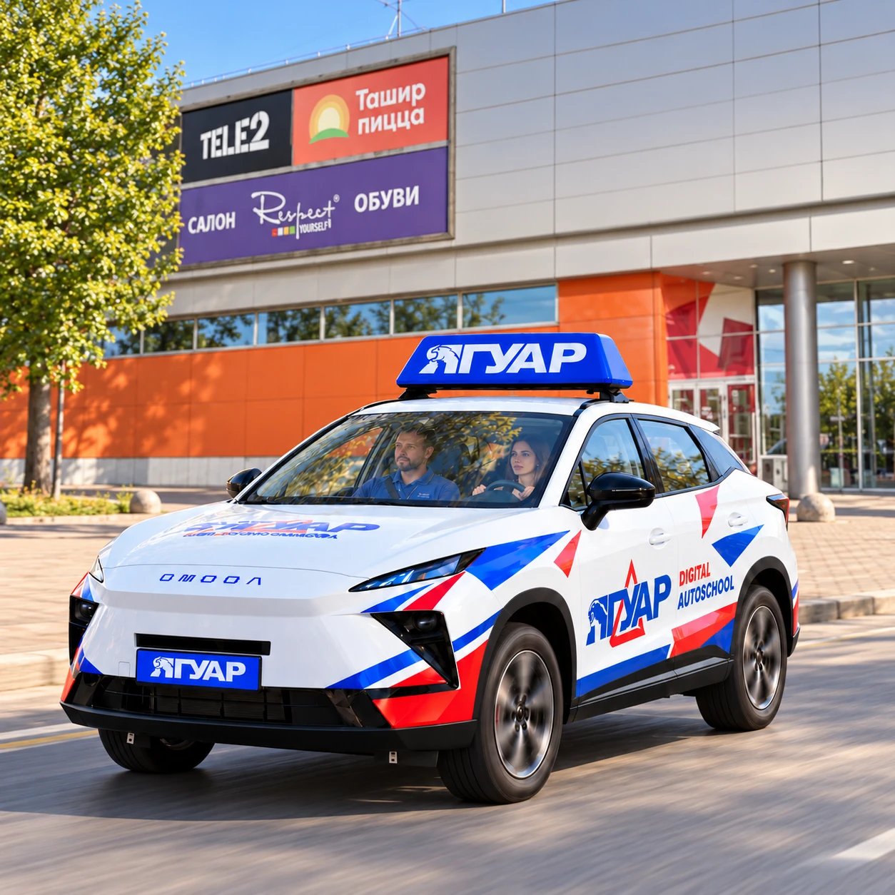 Учебный автомобиль «Ягуар» рядом с улицей Героев Сибиряков