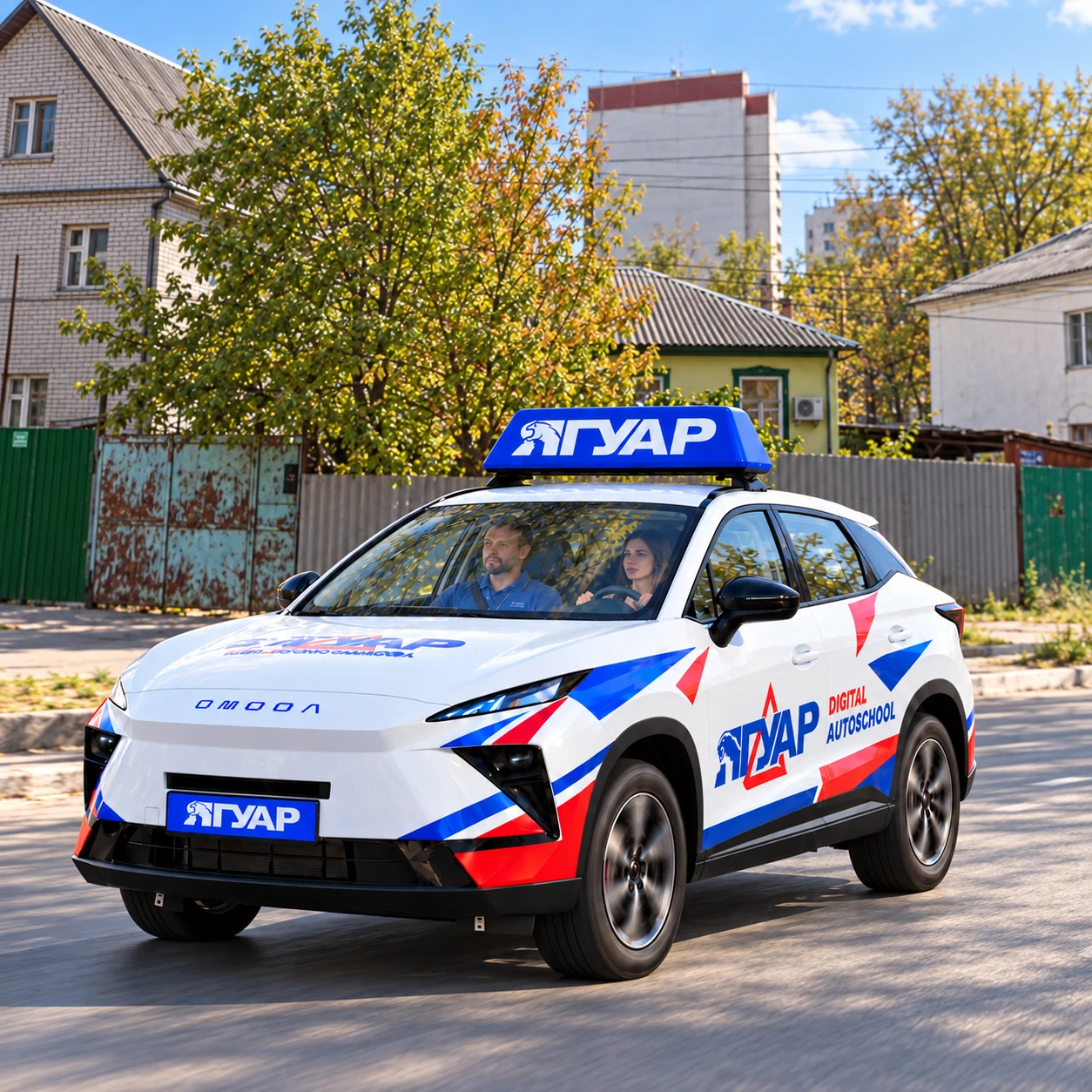 Учебный автомобиль «Ягуар» рядом с Ипподромной улицей