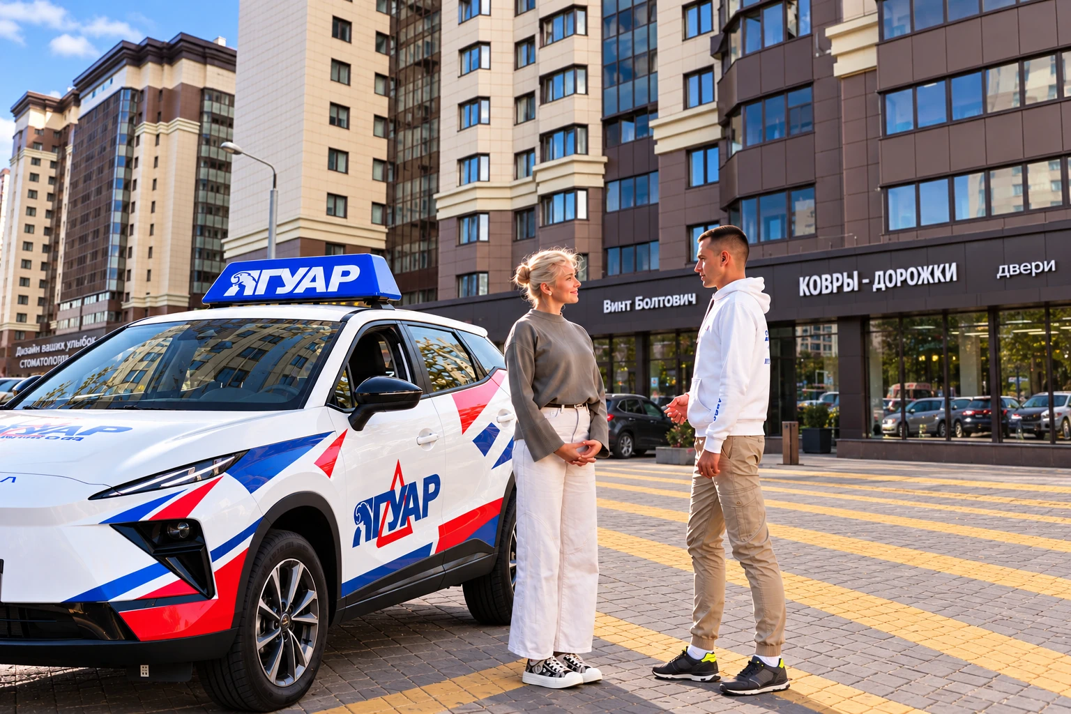 Ученица и инструктор у автомобиля Ягуар: Московский проспект, 122, Воронеж