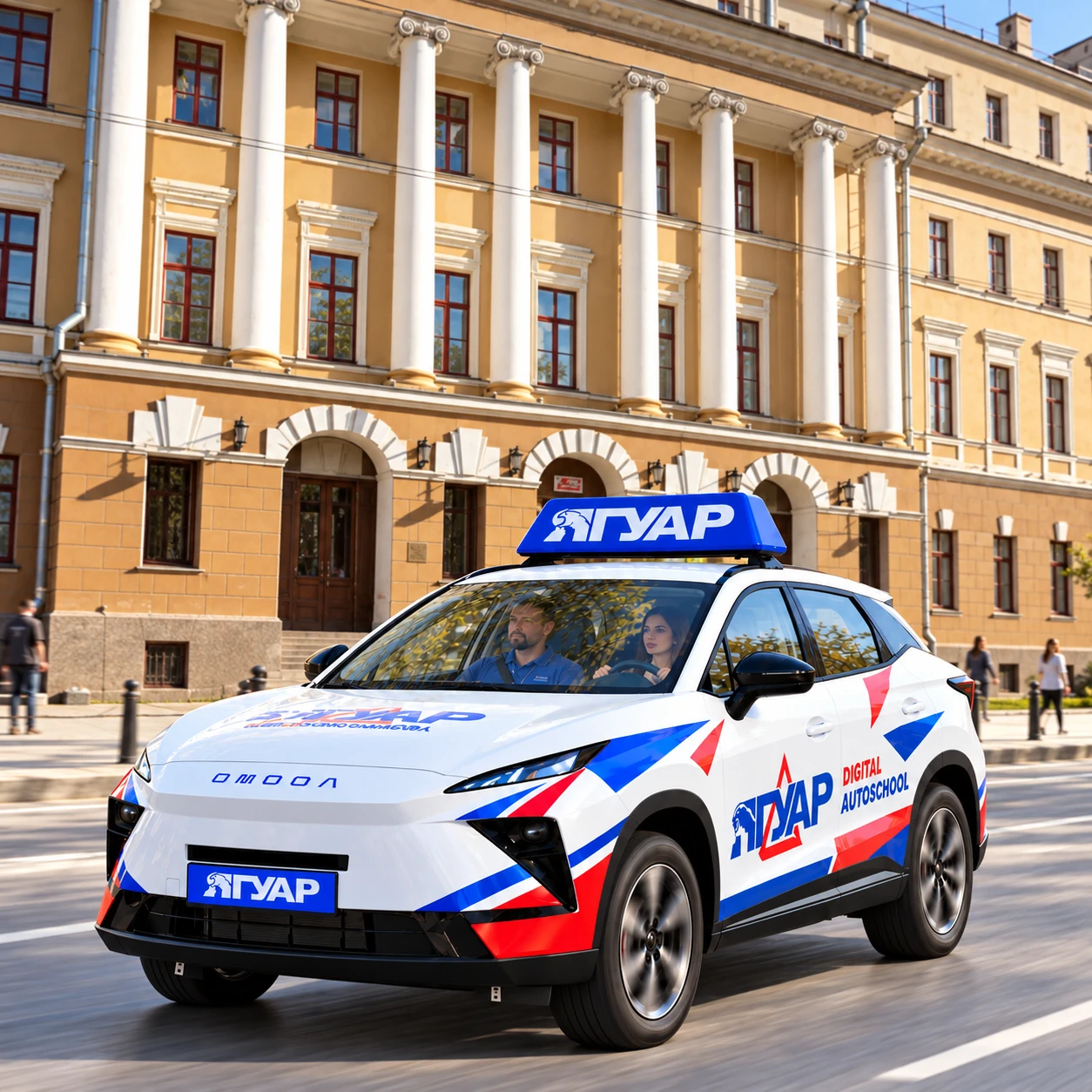 Учебный автомобиль «Ягуар» рядом с проспектом Революции