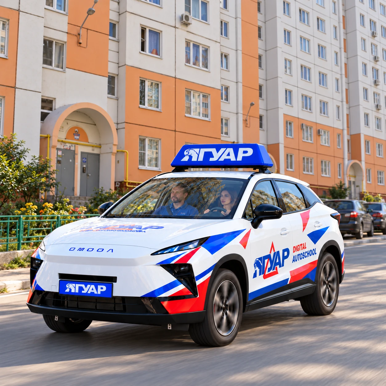 Учебный автомобиль «Ягуар» рядом с Ростовской улицей