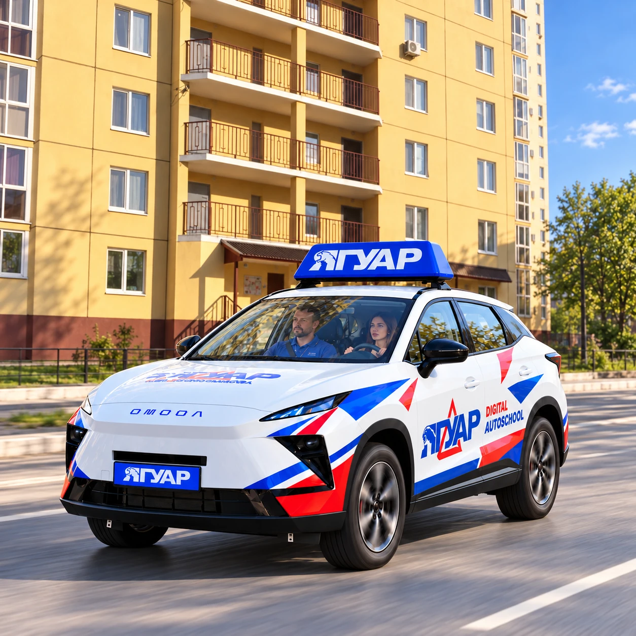 Учебный автомобиль «Ягуар» рядом с улицей Шишкова
