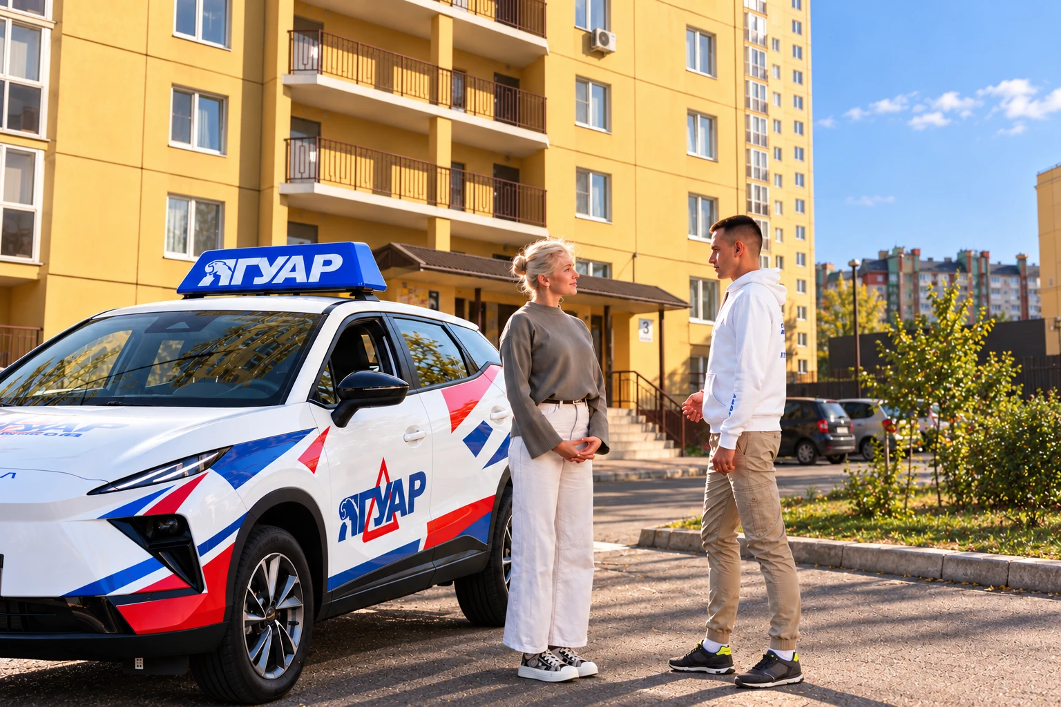 Ученица и инструктор у автомобиля Ягуар: ул. Шишкова, 72/3, Воронеж
