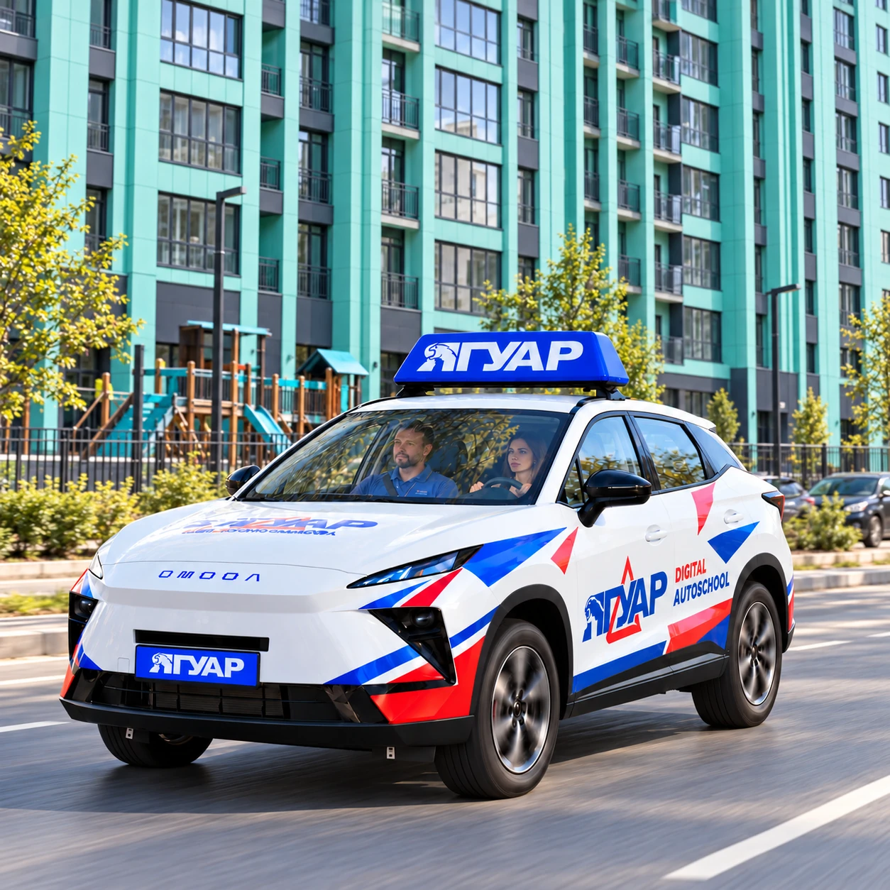 Учебный автомобиль «Ягуар» рядом с улицей Владимира Невского