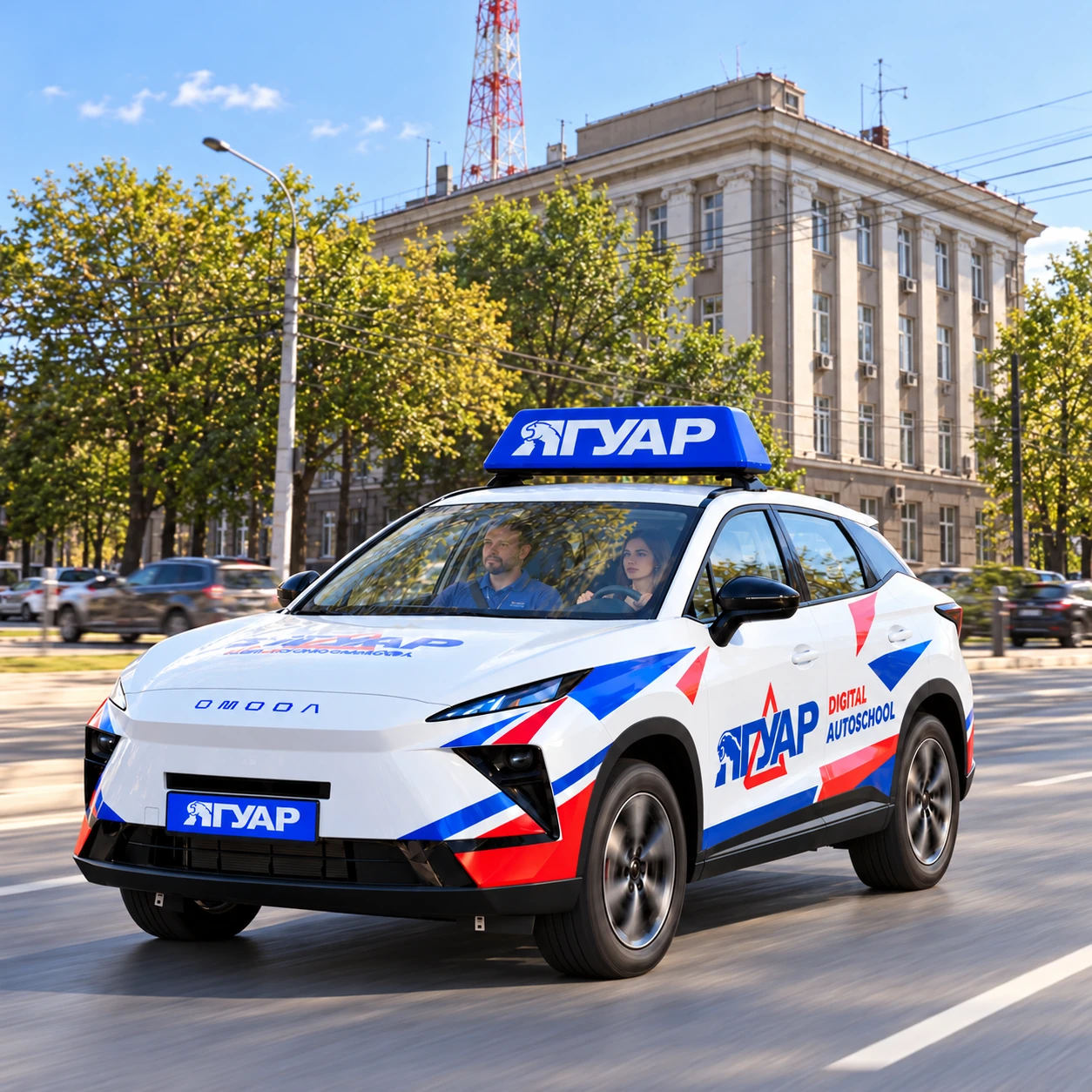 Учебный автомобиль «Ягуар» рядом с улицей 20-летия Октября