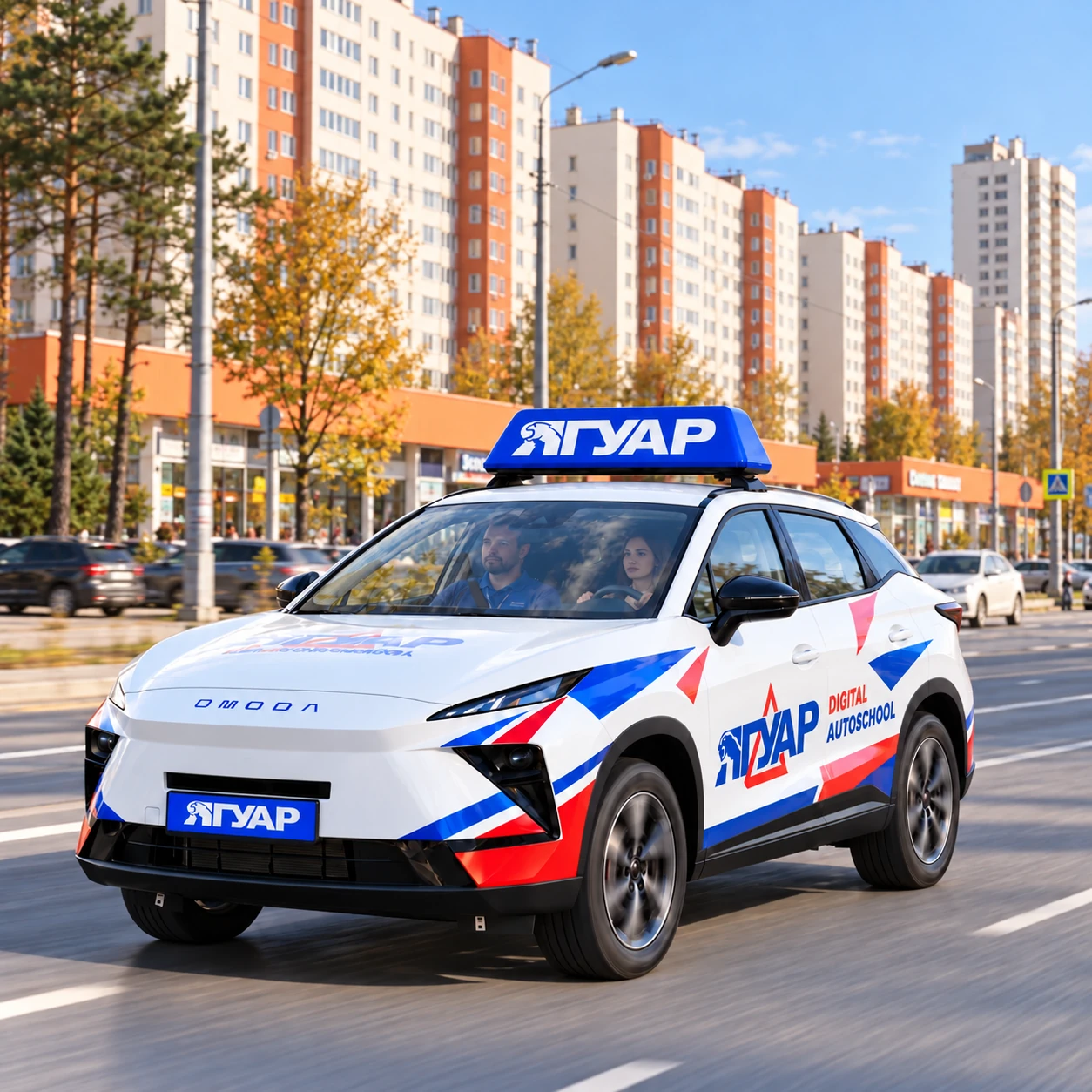 Учебный автомобиль «Ягуар» в микрорайоне «Боровое»